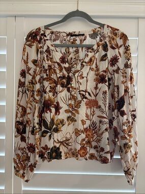 Jane and Delancey Cream Floral Henley Blouse with Rust and Mustard
